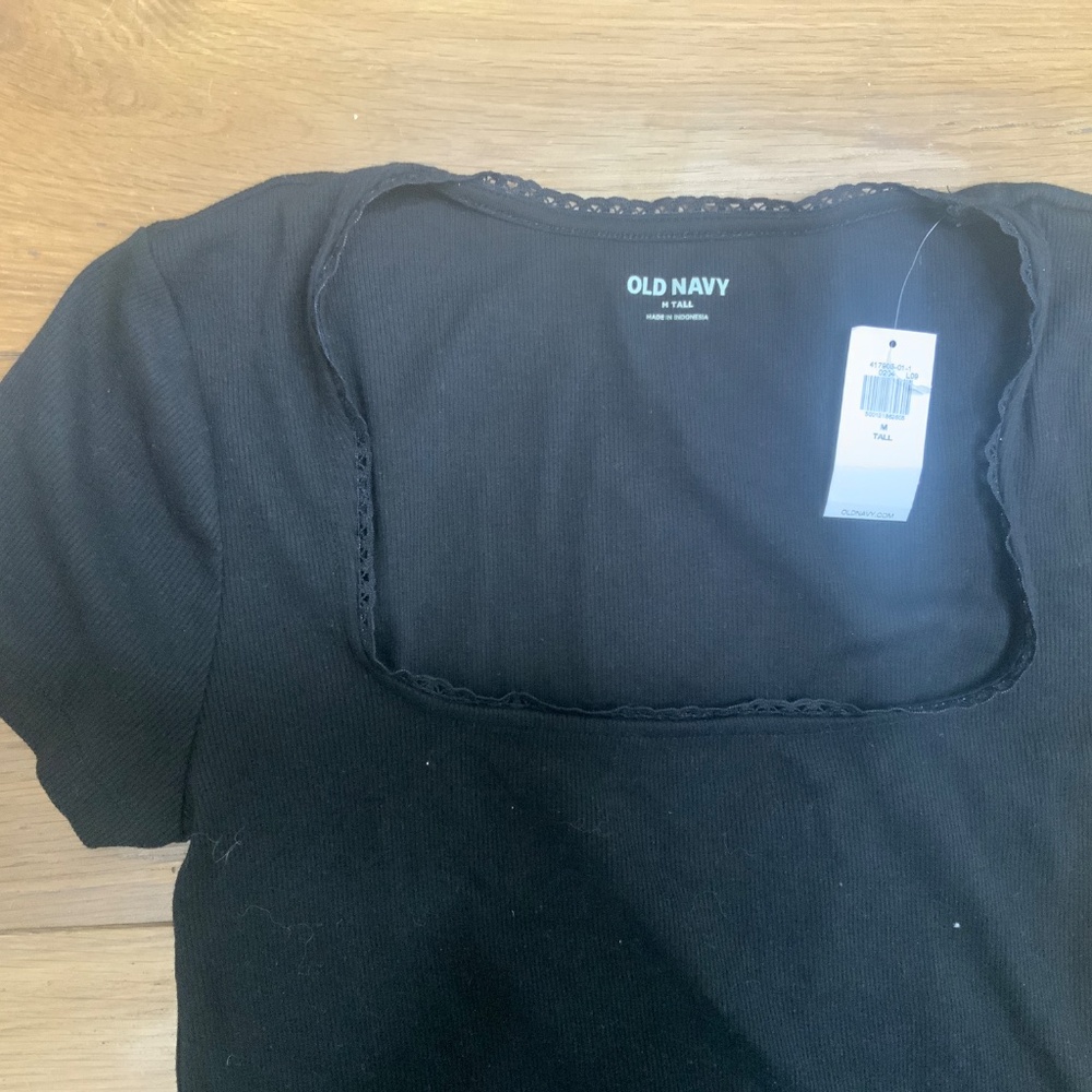 NWT Old Navy Square Neck Short-Sleeved T-Shirt Black Size M Tall - Picture 4 of 9